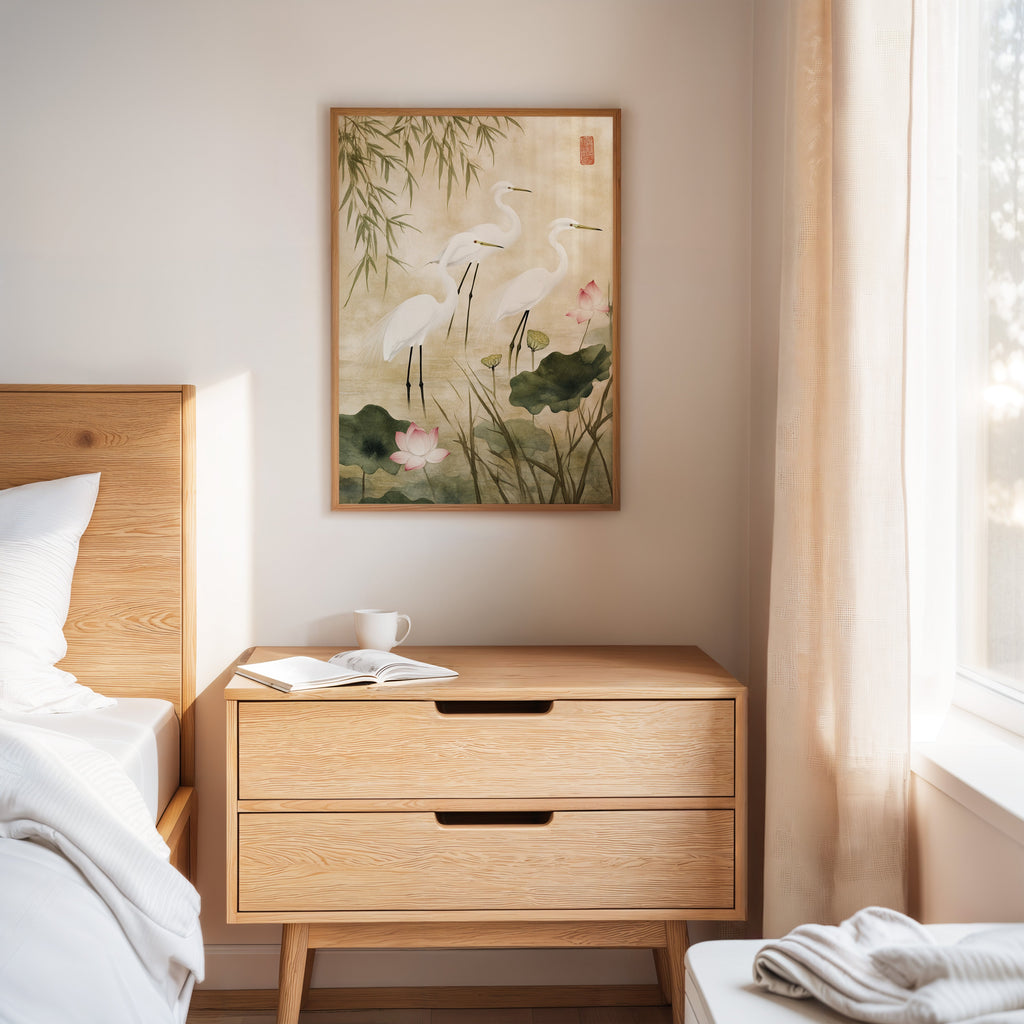 Japanese Egret Wall Art – Elegant Minimalist Nature Print