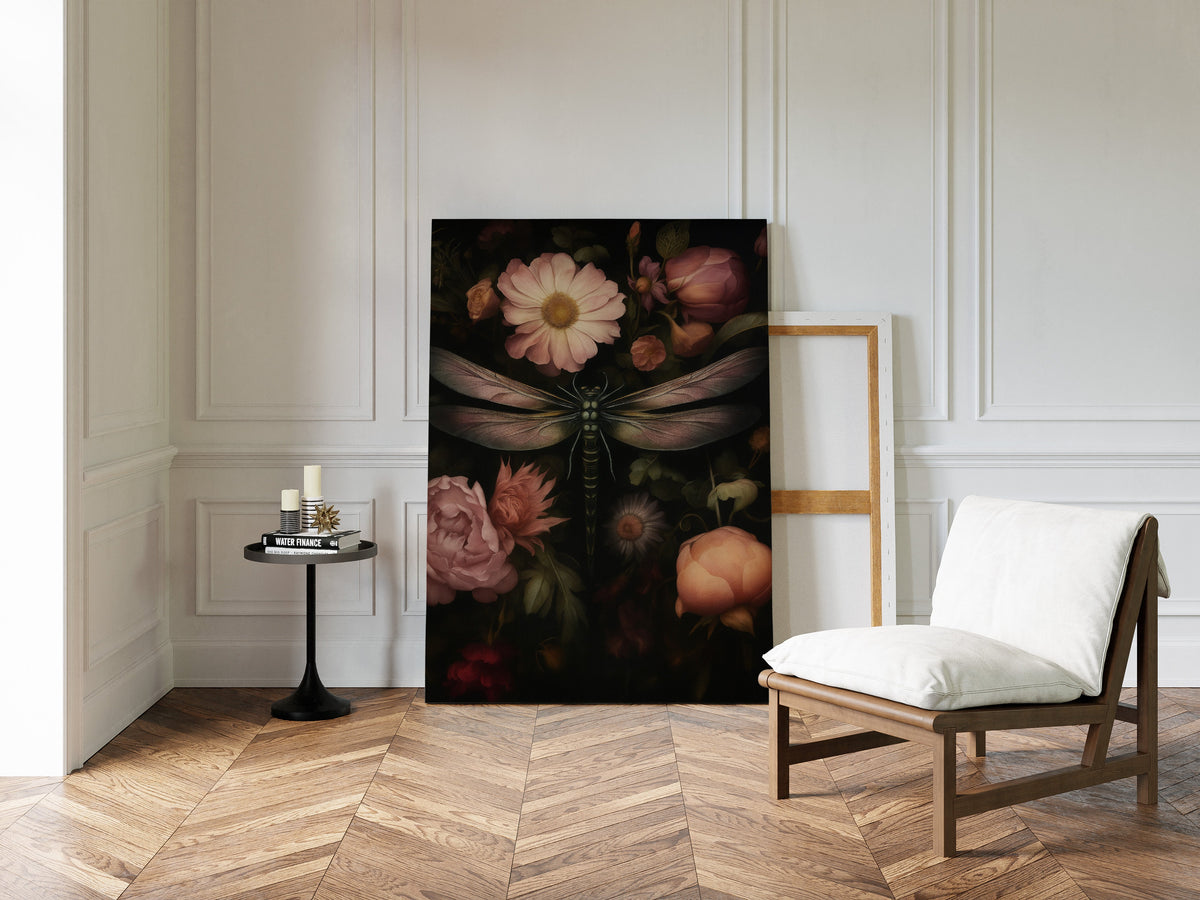 Dragonfly Among Midnight Blossoms