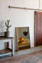Burger and Bordeaux Still Life