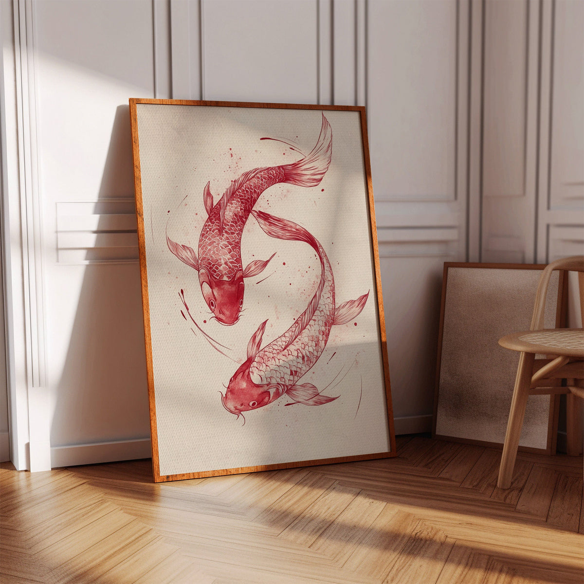 Koi Fish Wall Art – Minimalist Japanese Ink Print, Zen Decor