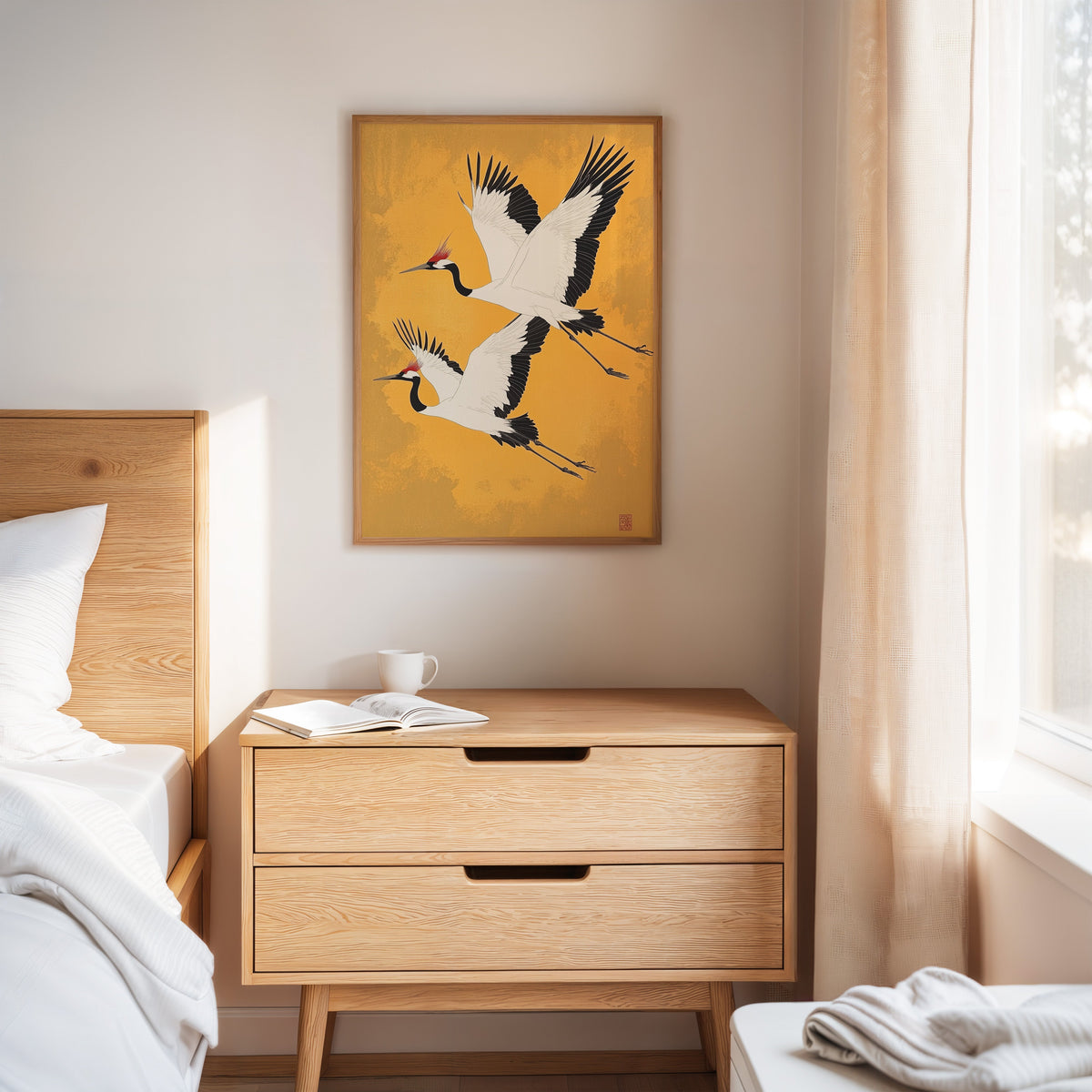 Japanese Red-Crowned Cranes – Elegant Minimalist Wall Art