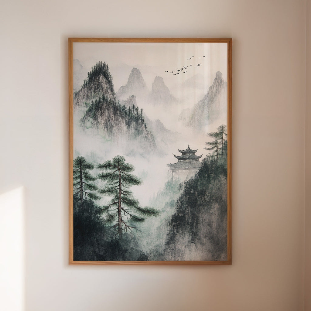 Misty Mountain Landscape – Tranquil Chinese Zen Wall Art