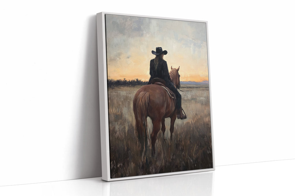 Back to the Prairie – Cowgirl on Horse at Dusk