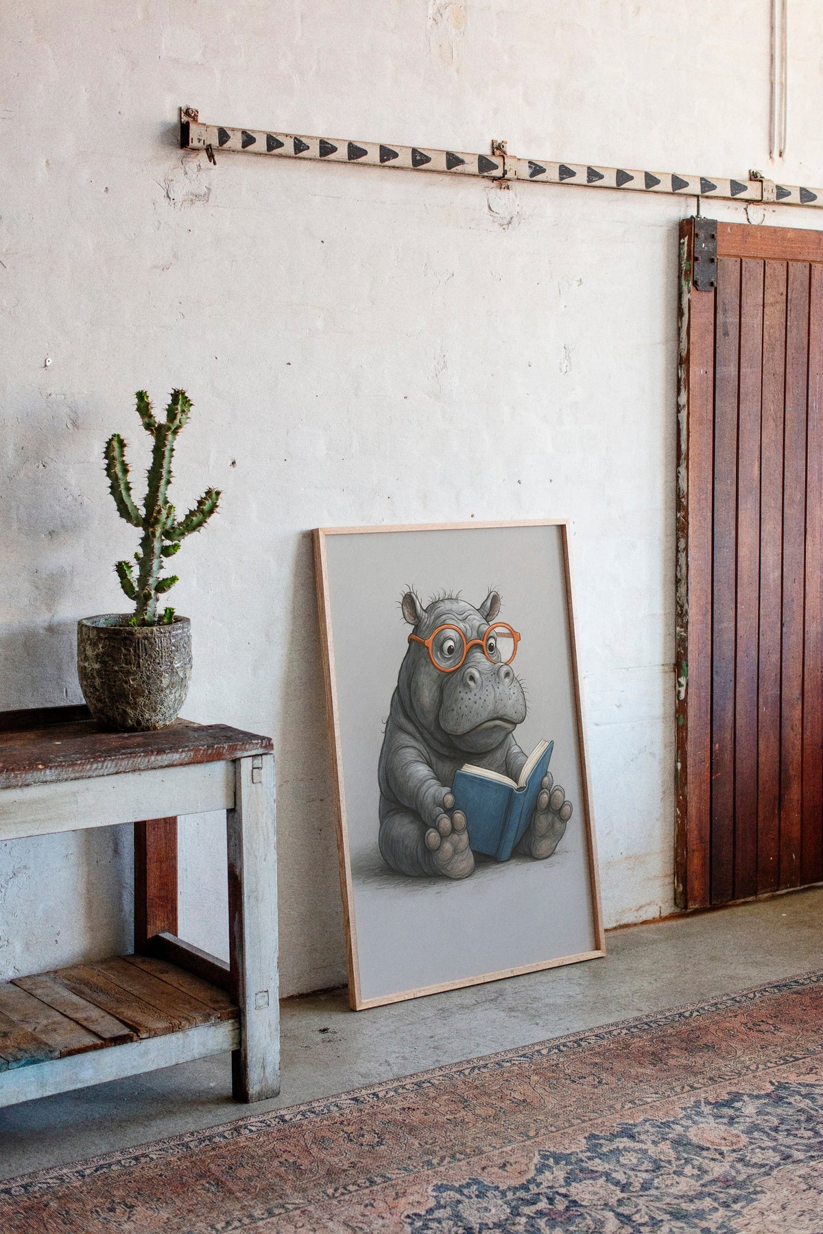 Baby Hippo Reading with Glasses