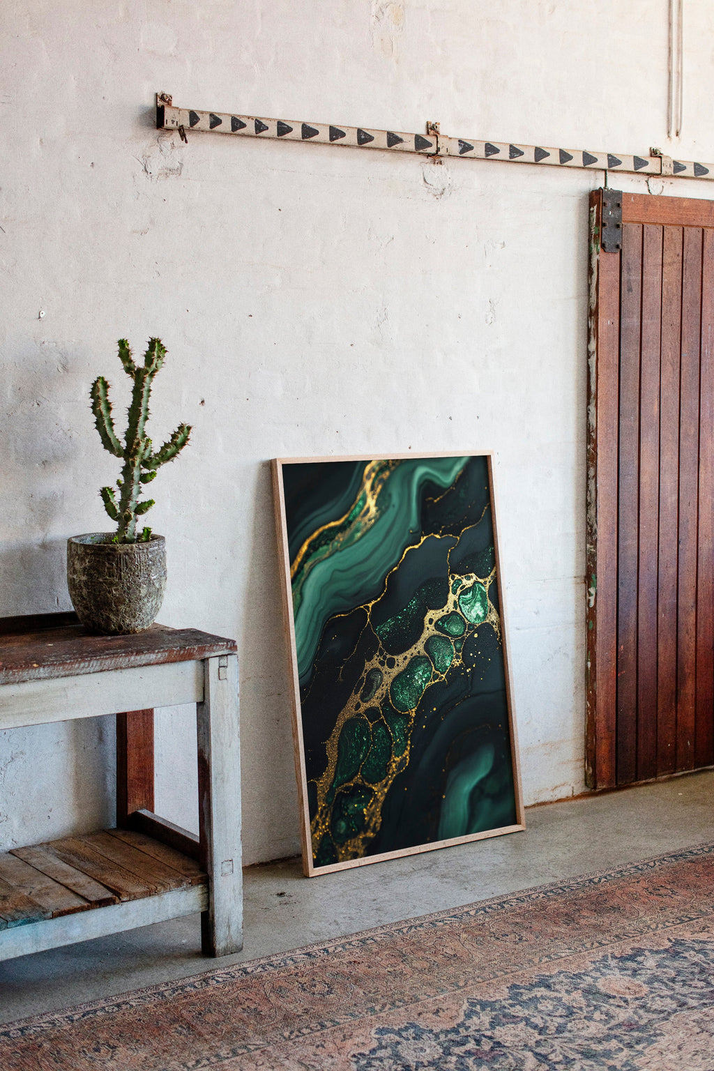 Gilded Cells in Deep Emerald Flow
