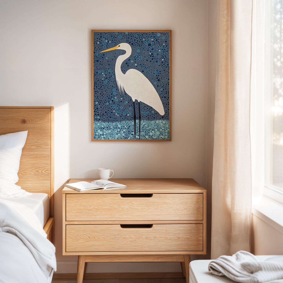 Elegant White Egret – Mosaic-Inspired Bird Wall Art