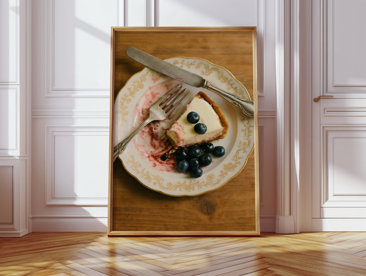 Blueberry Cheesecake on China Plate