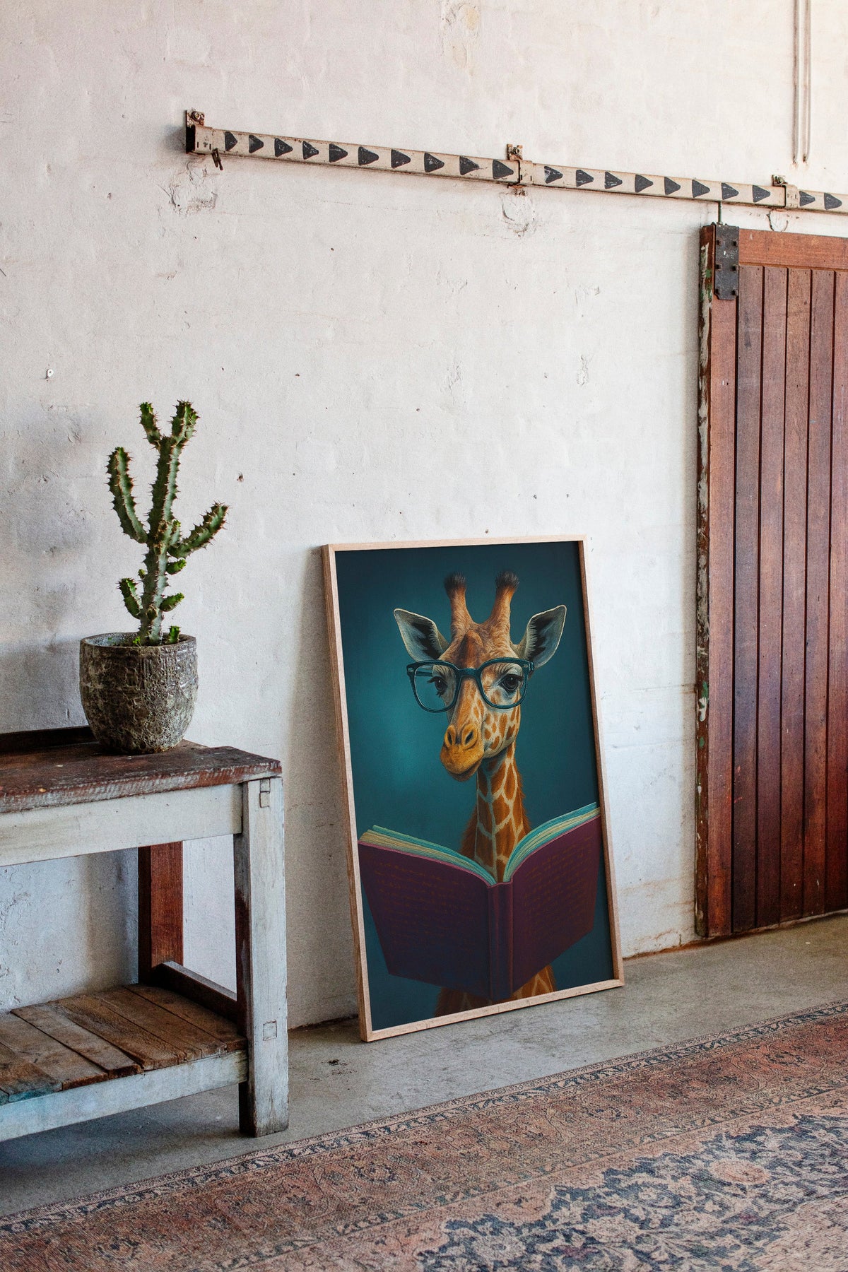 Giraffe with Glasses Reading a Book