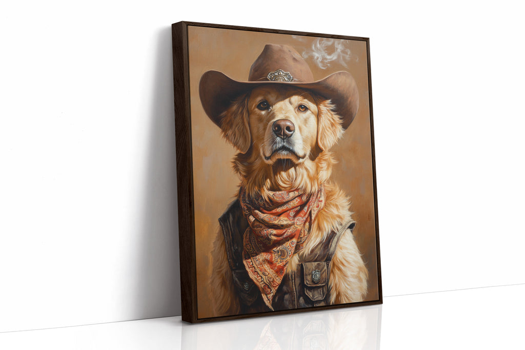 Golden Retriever Gunslinger in a Cowboy Hat