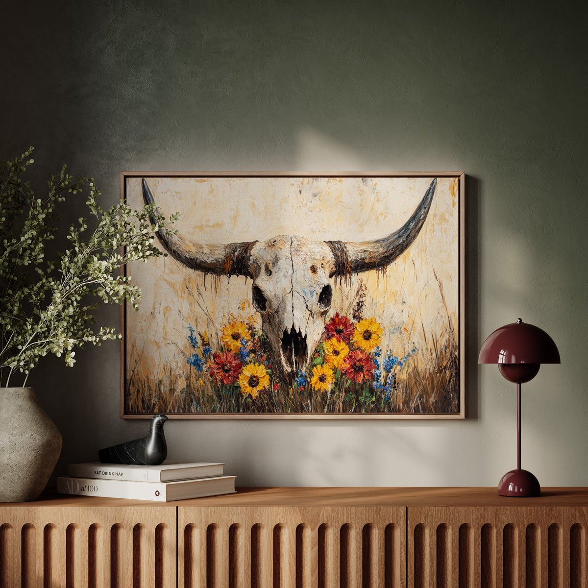Longhorn Skull with Wildflowers