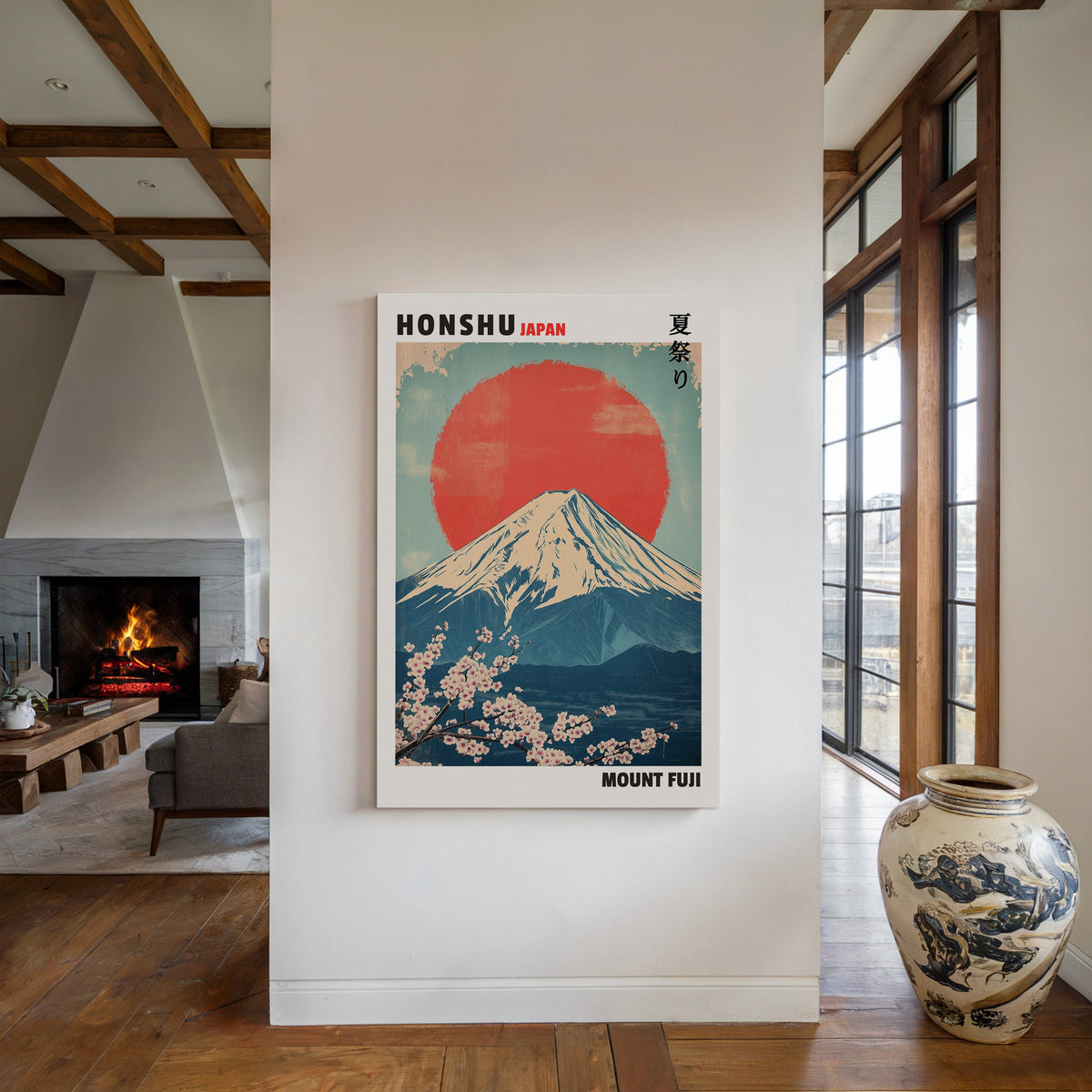 Vintage Mount Fuji – Rising Sun & Cherry Blossoms