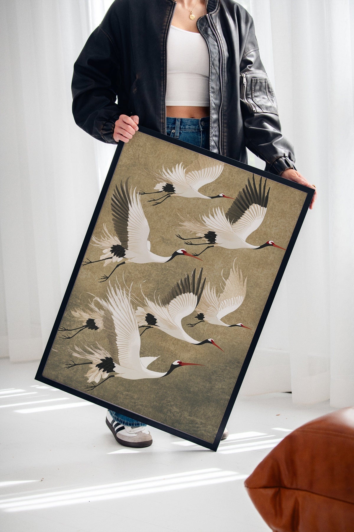 Elegant Japanese Crane Wall Art – Traditional Nature-Inspired Print