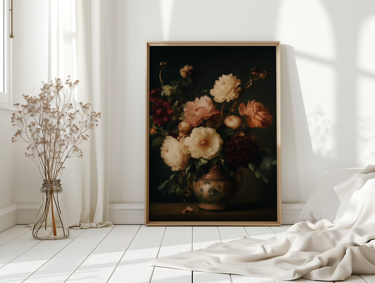Baroque Peonies in Earthen Vase