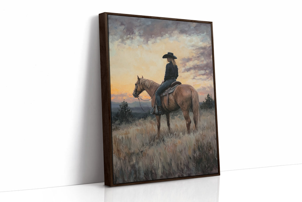 Evening Watch – Cowgirl and Horse at Sunset