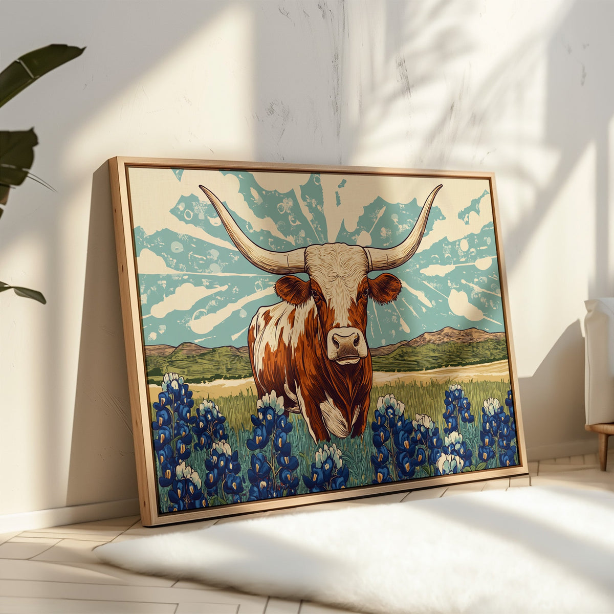 Texas Icon – Longhorn and Bluebonnets Pop Art