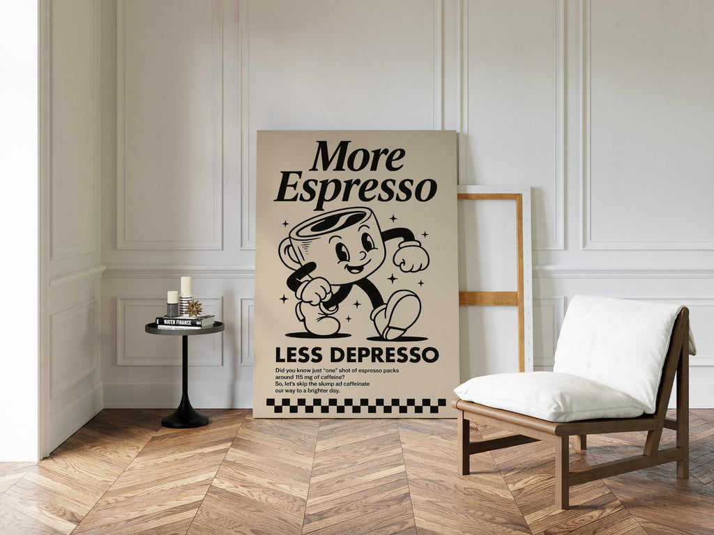 More Espresso, Less Depresso – Vintage Coffee Poster Print