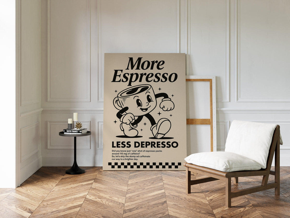 More Espresso, Less Depresso – Vintage Coffee Poster Print