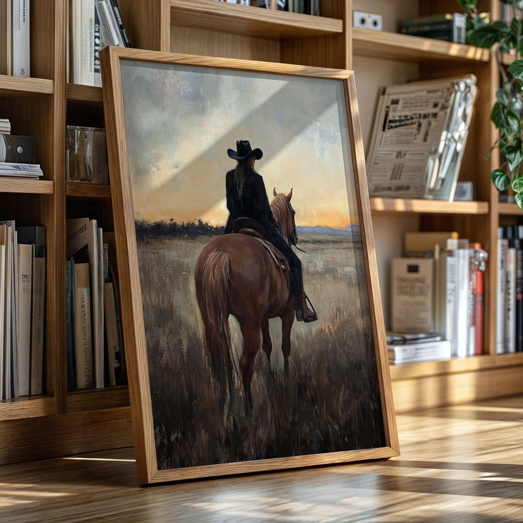 Back to the Prairie – Cowgirl on Horse at Dusk