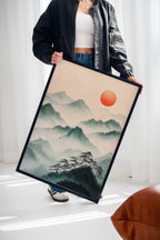Misty Mountain Sunrise – Tranquil Asian-Inspired Landscape Print