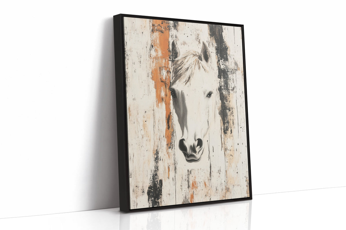 White Horse Against Rustic Planks