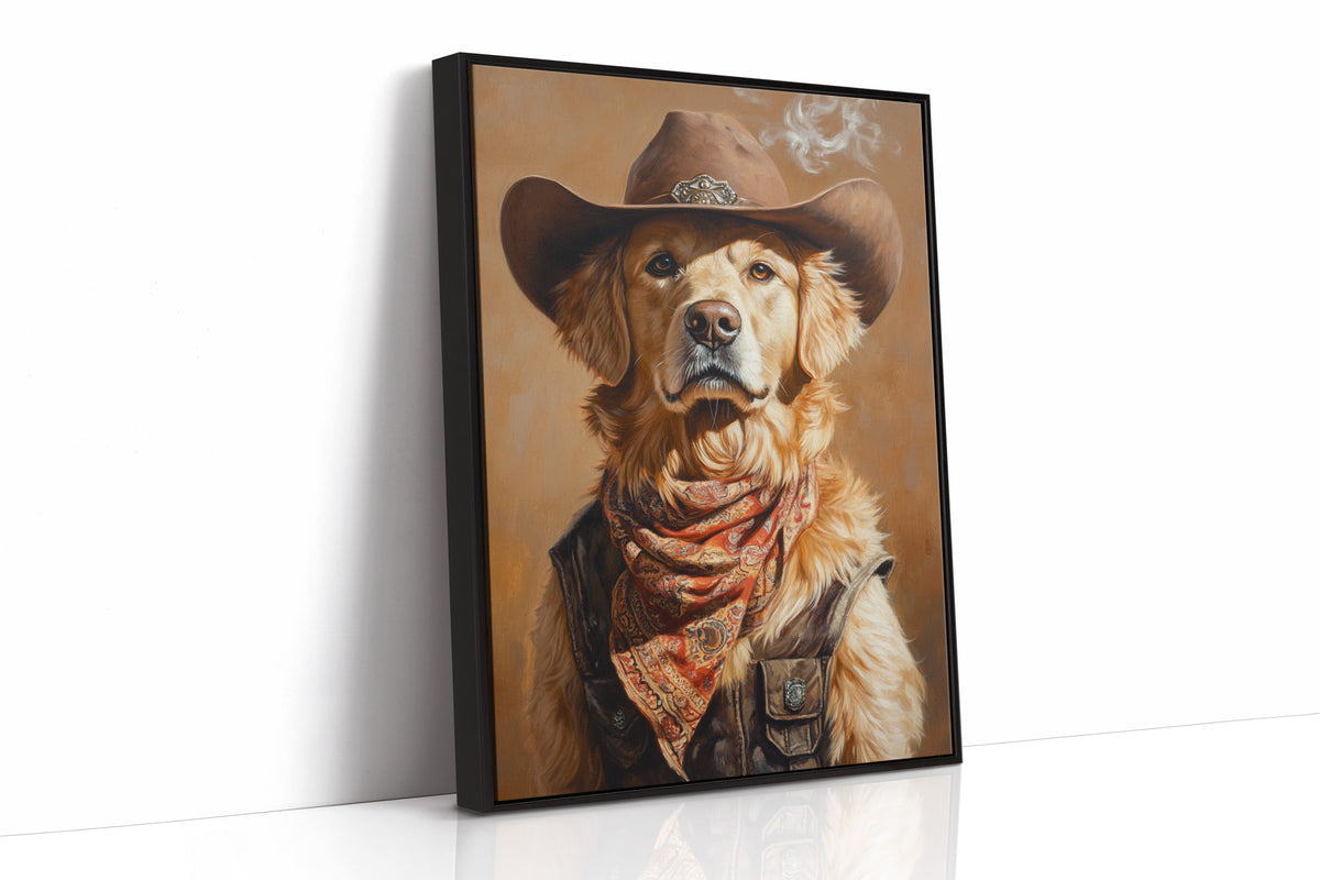 Golden Retriever Gunslinger in a Cowboy Hat