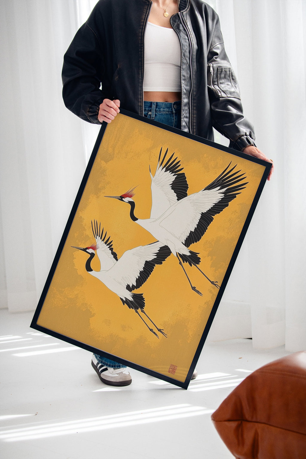 Japanese Red-Crowned Cranes – Elegant Minimalist Wall Art