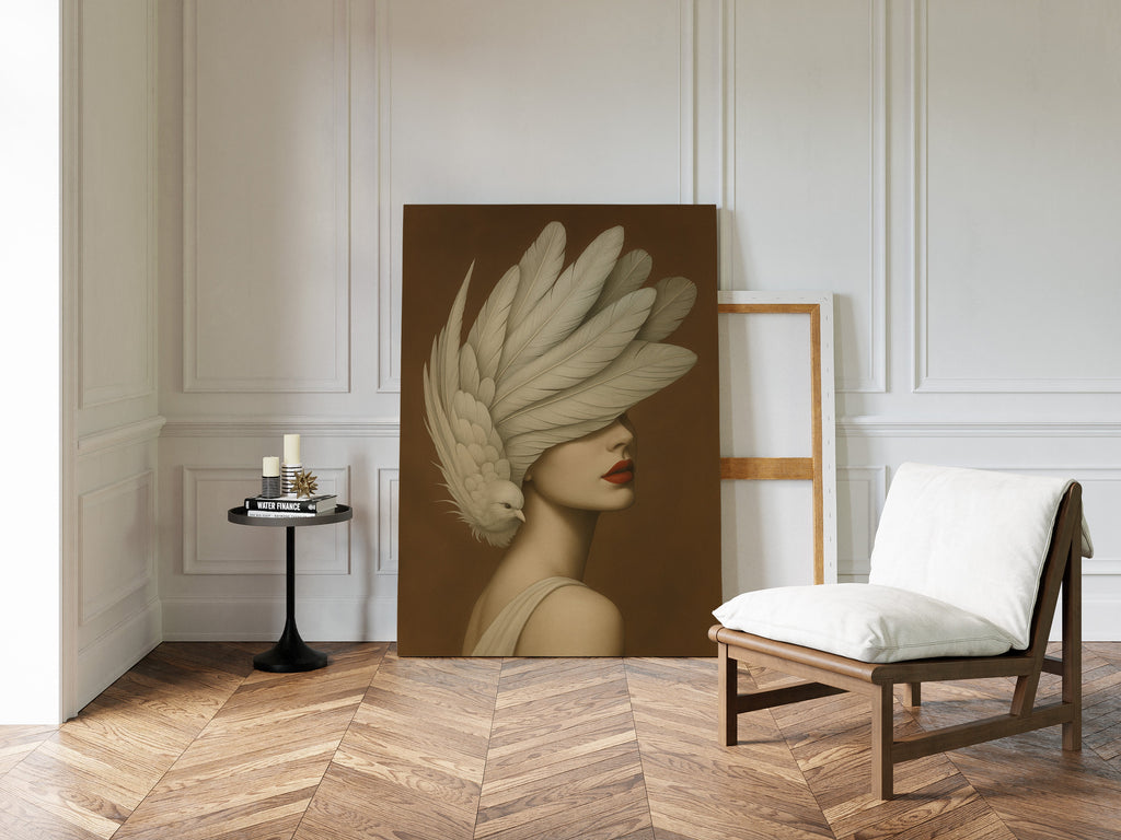 Winged Elegance in Ivory and Crimson