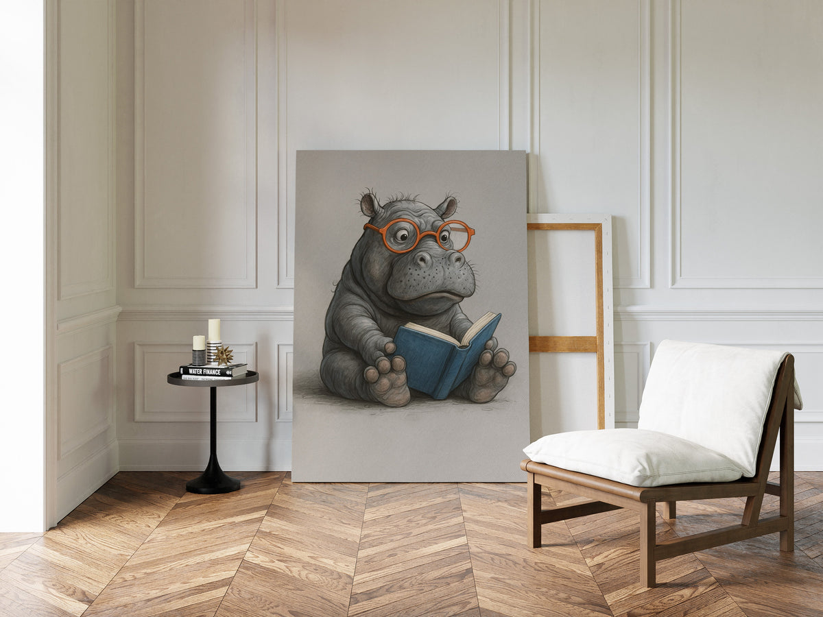 Baby Hippo Reading with Glasses
