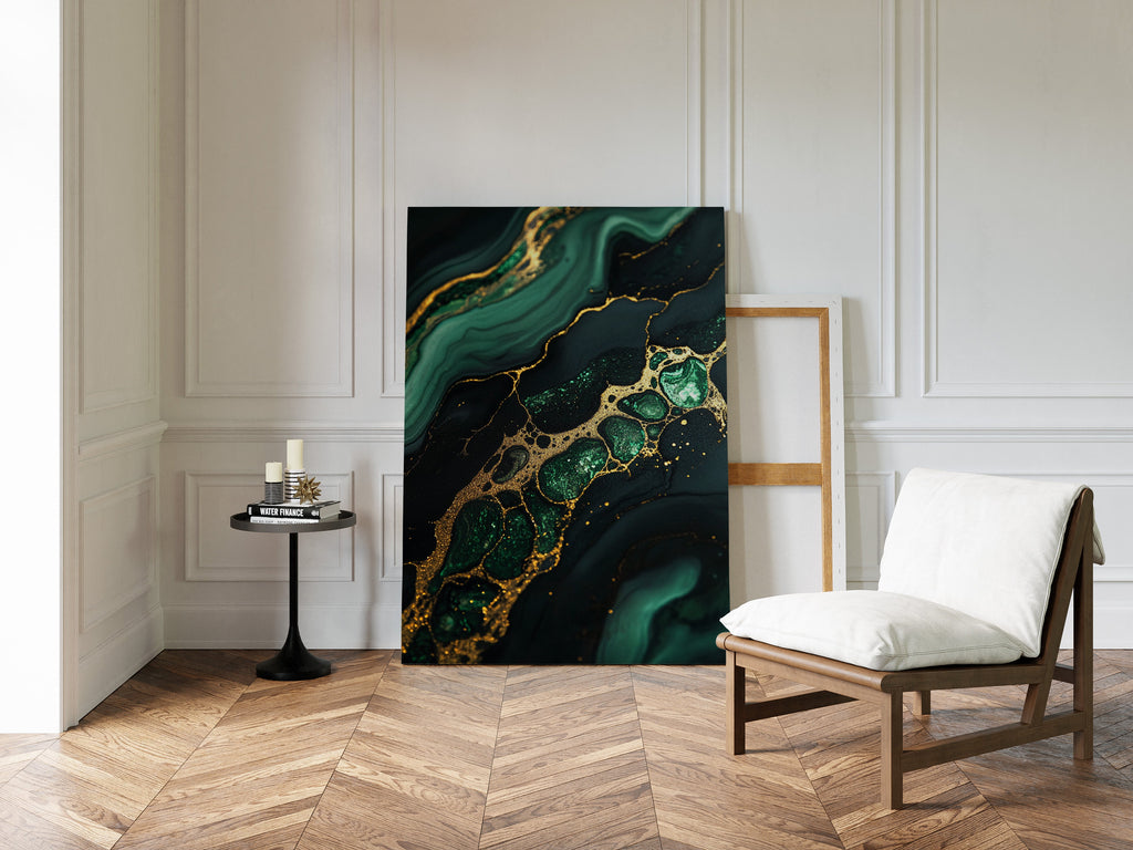 Gilded Cells in Deep Emerald Flow