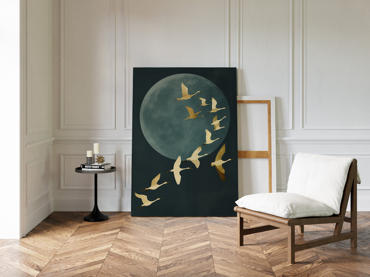 Golden Flight Beneath a Silent Moon