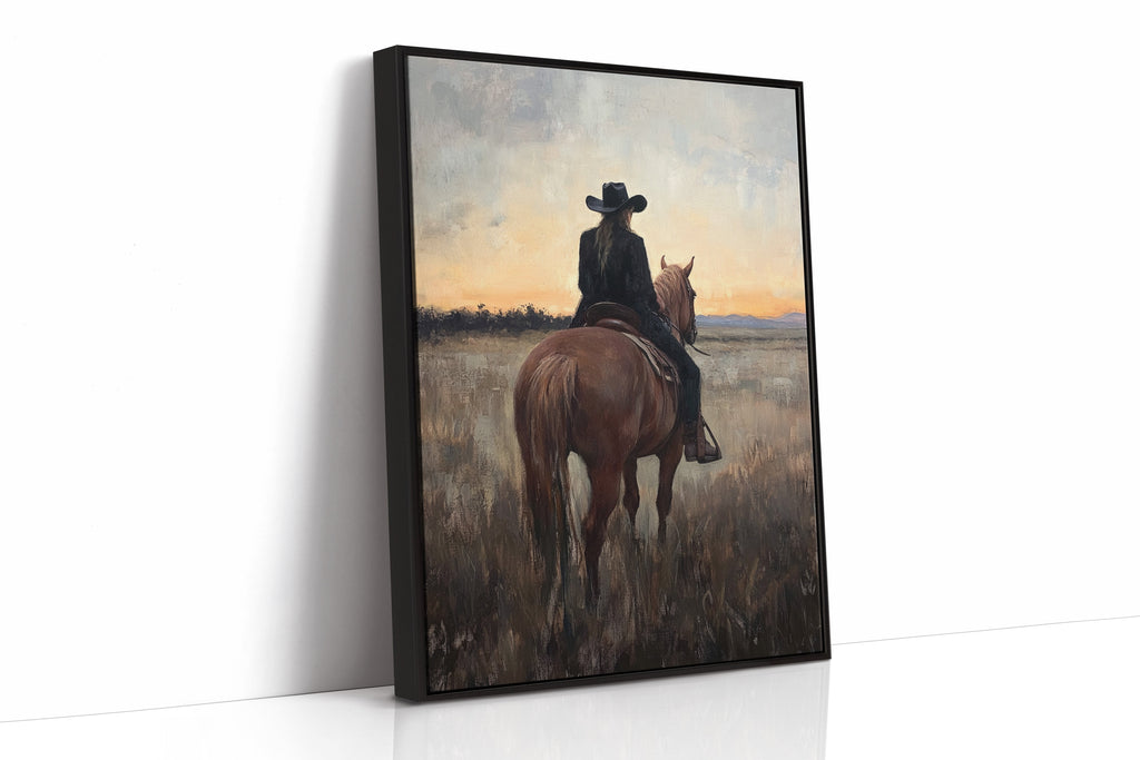 Back to the Prairie – Cowgirl on Horse at Dusk