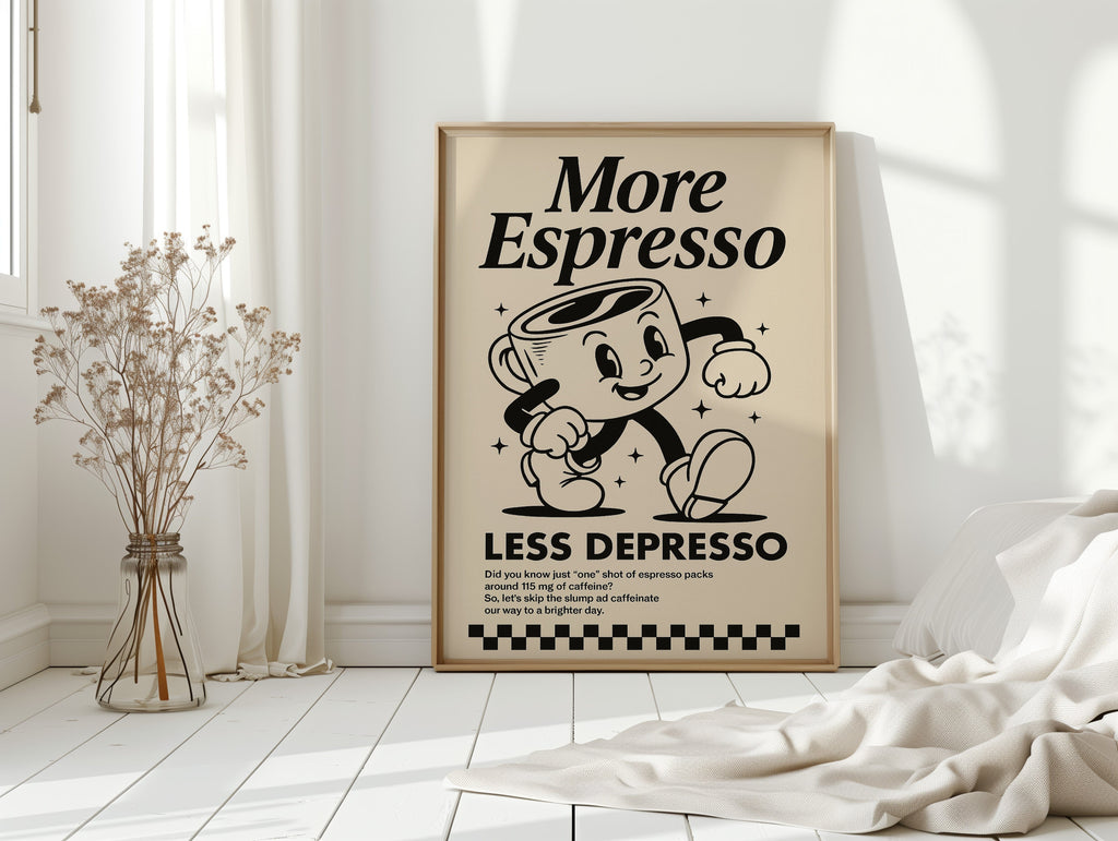 More Espresso, Less Depresso – Vintage Coffee Poster Print