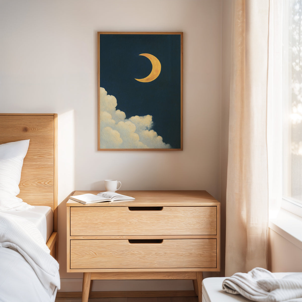 Golden Moon Over Soft Clouds