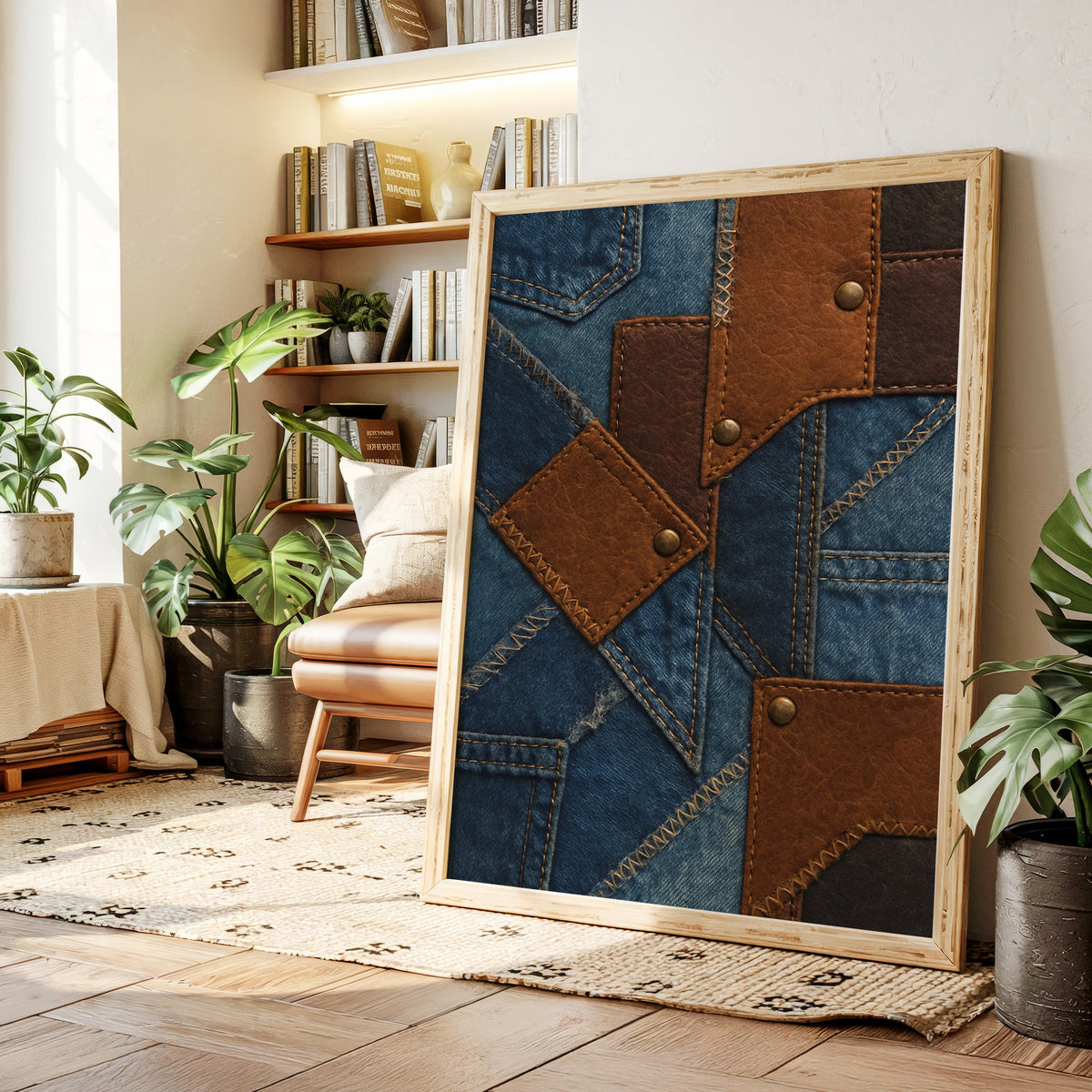 Western Patchwork Denim and Leather Print