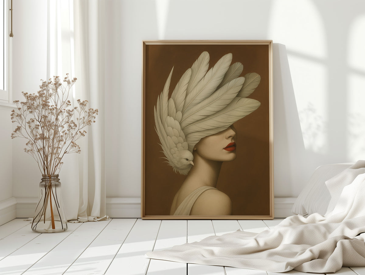 Winged Elegance in Ivory and Crimson