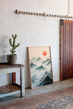 Misty Mountain Sunrise – Tranquil Asian-Inspired Landscape Print