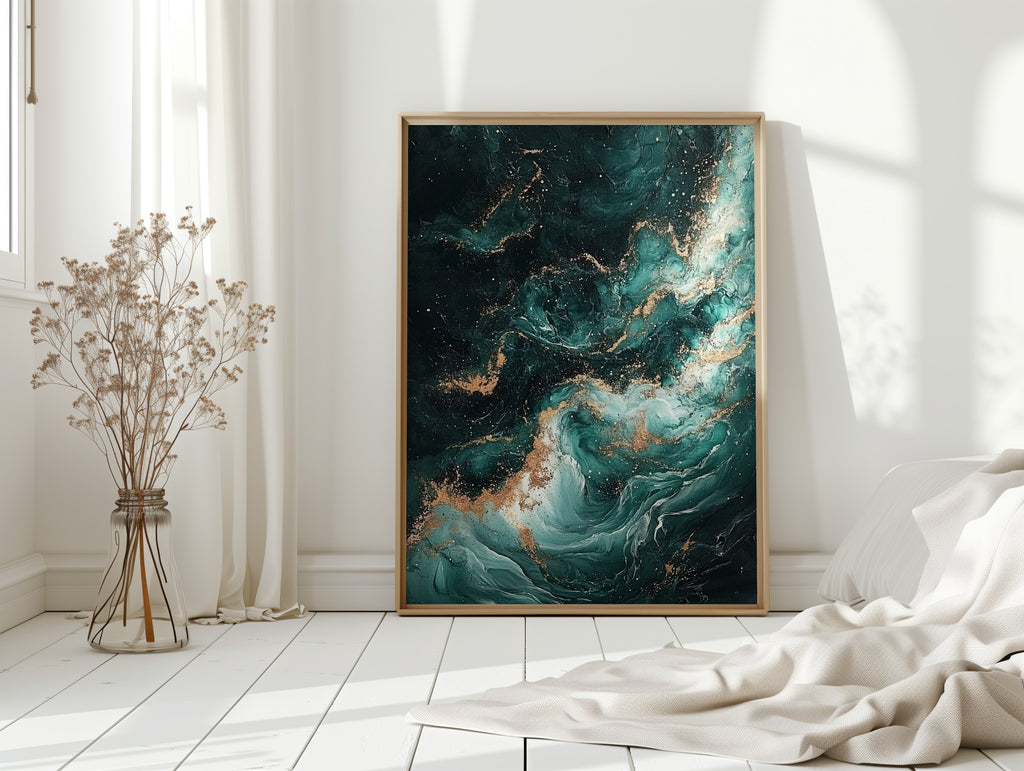 Celestial Drift in Emerald and Gold