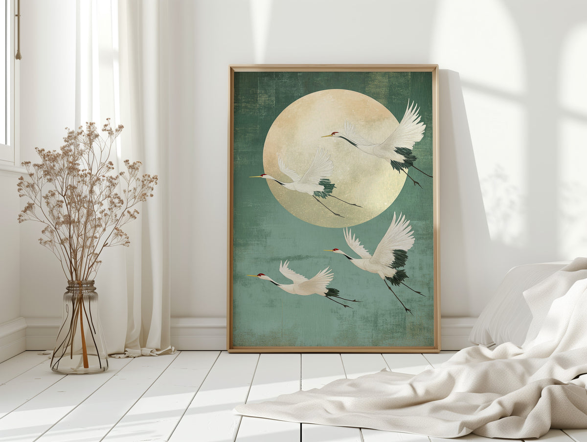 Moonrise Flight of the Cranes