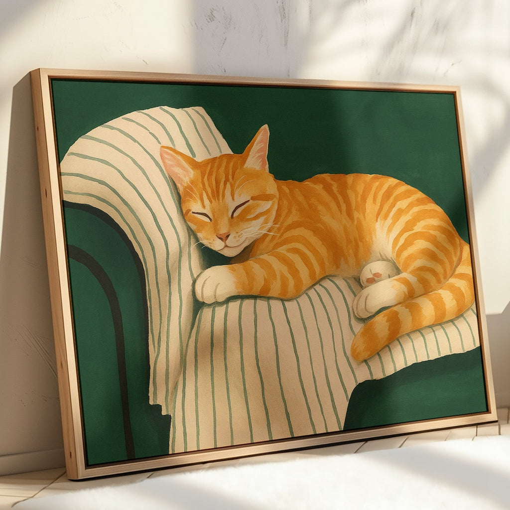 Striped Cat Napping on the Couch