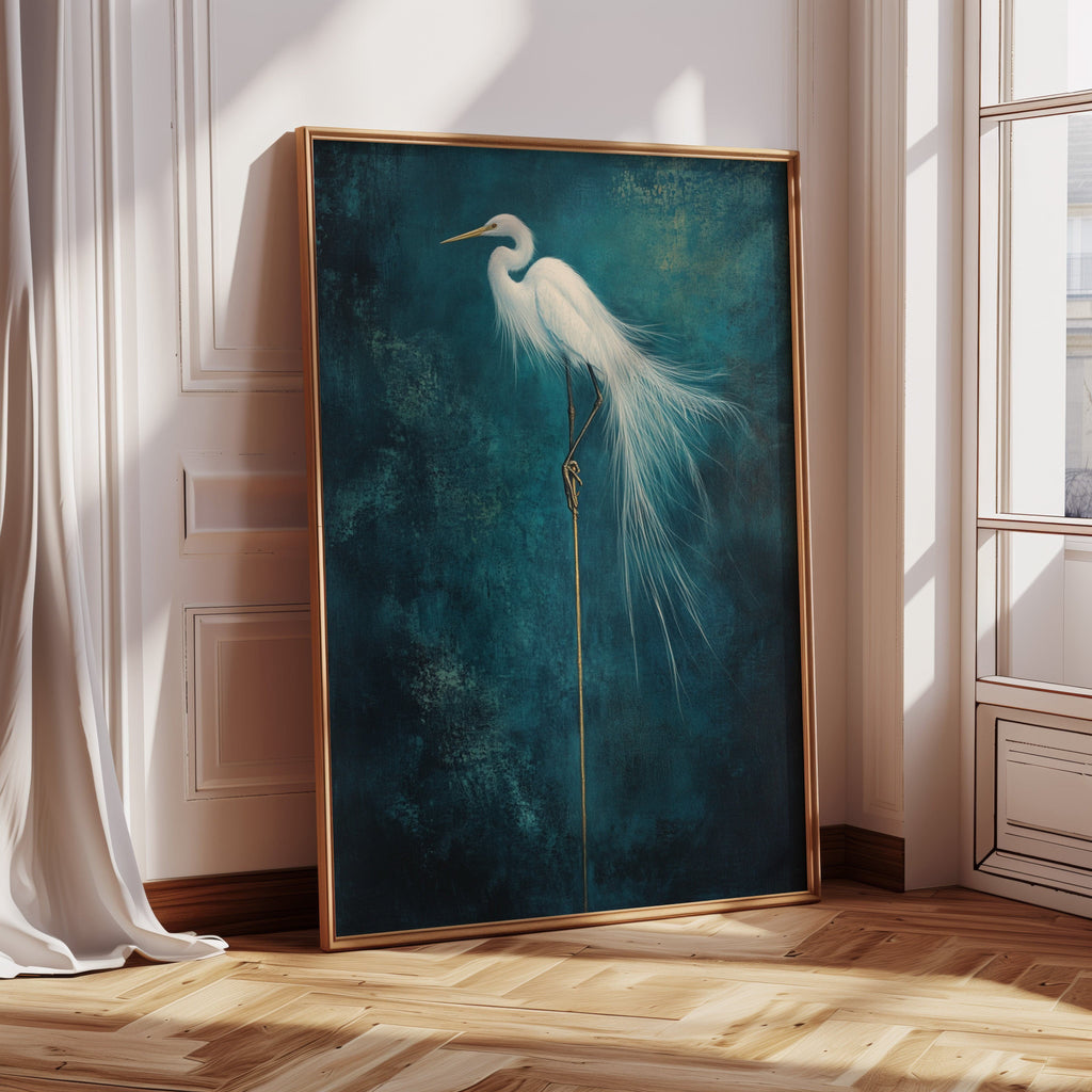 White Egret Wall Art – Elegant Minimalist Bird Print, Coastal Decor