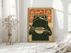 Ramen Frog in Retro Woodblock Style