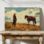 Cowgirl and Horse Under Big Sky