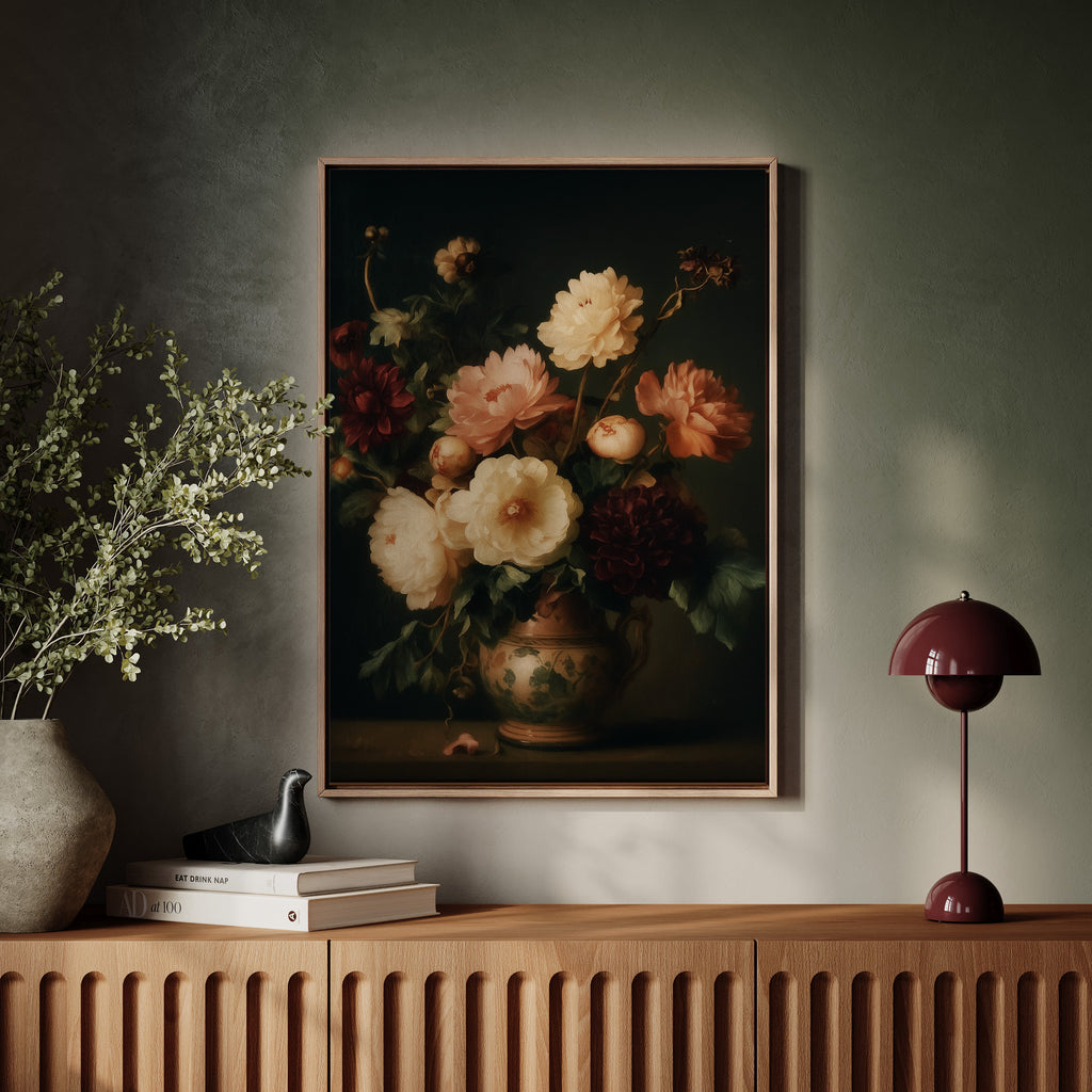 Baroque Peonies in Earthen Vase