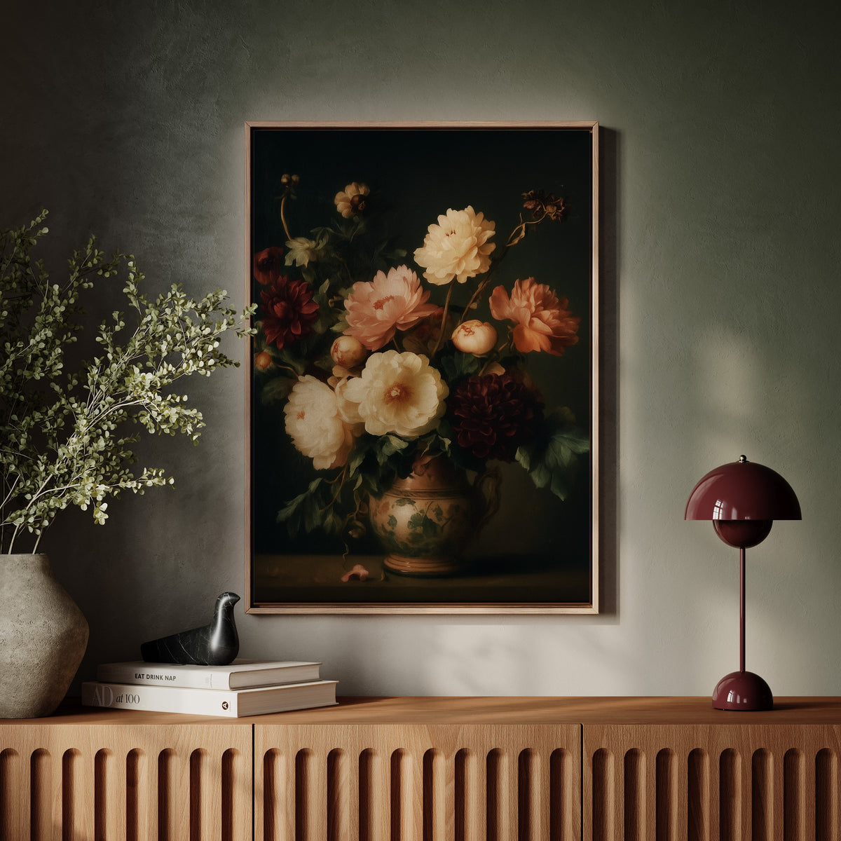 Baroque Peonies in Earthen Vase