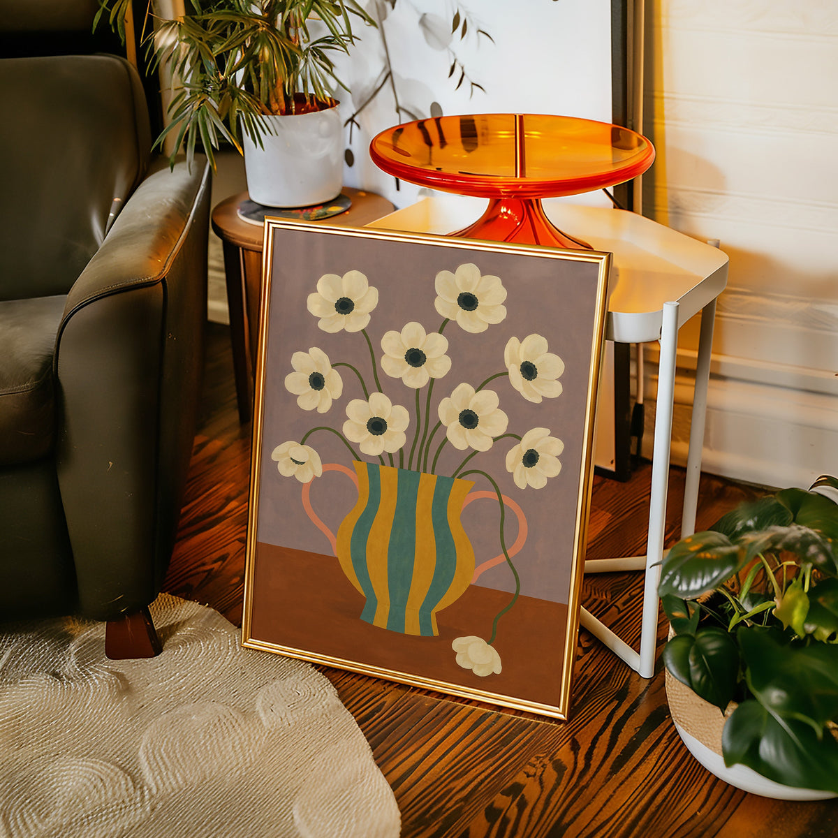 Falling Bloom in a Striped Vase