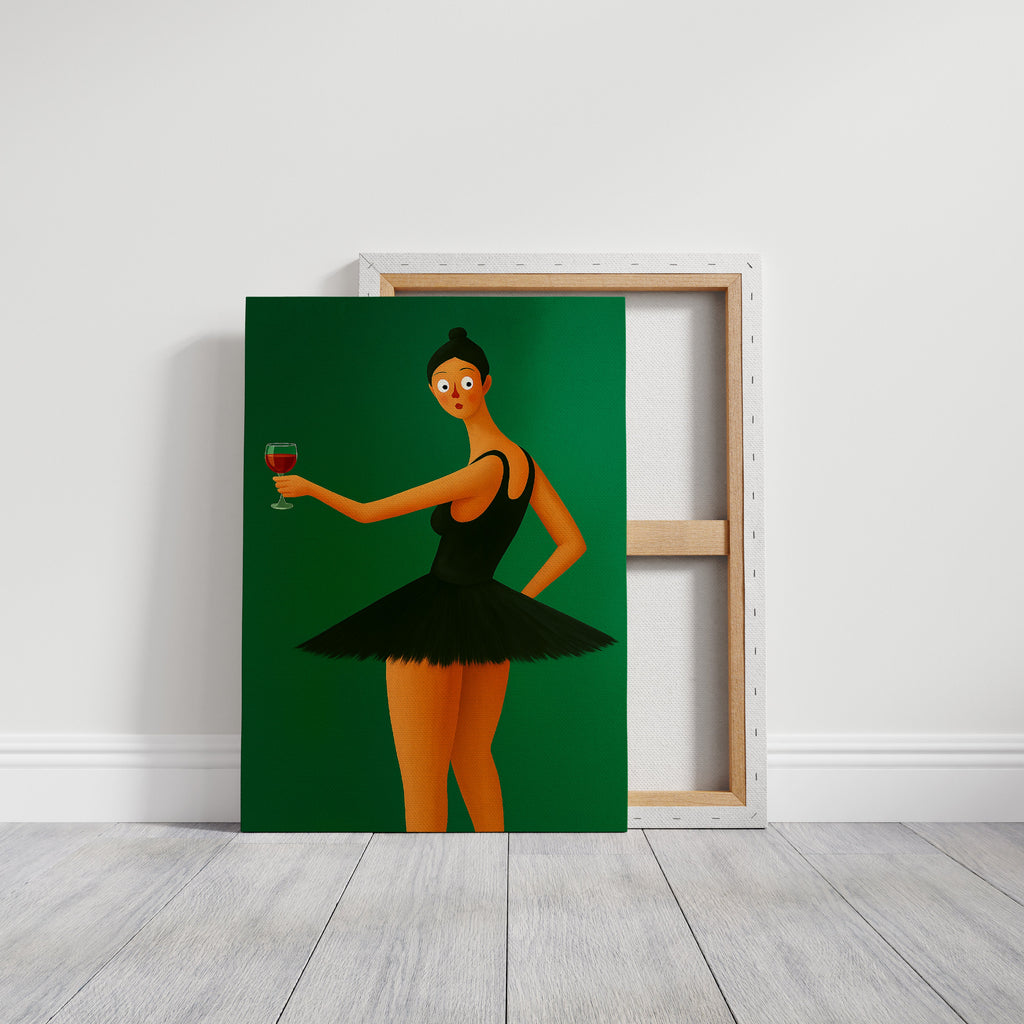 Surprised Ballerina with Wine Glass