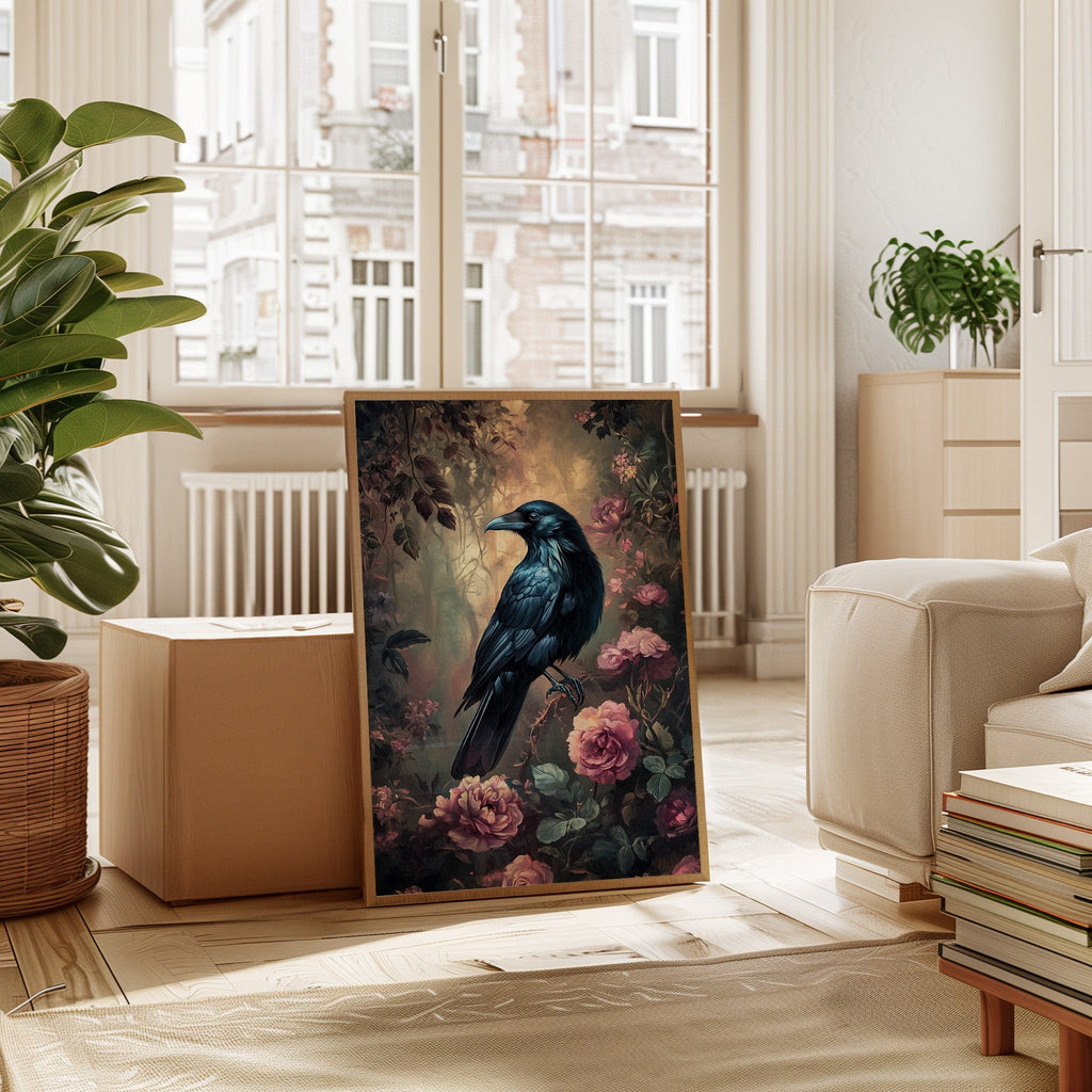 Midnight Raven: Gothic Floral Canvas Wall Art