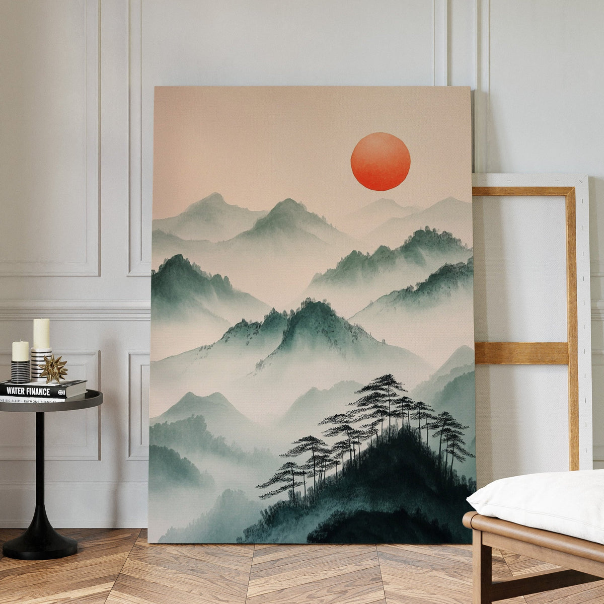 Misty Mountain Sunrise – Tranquil Asian-Inspired Landscape Print