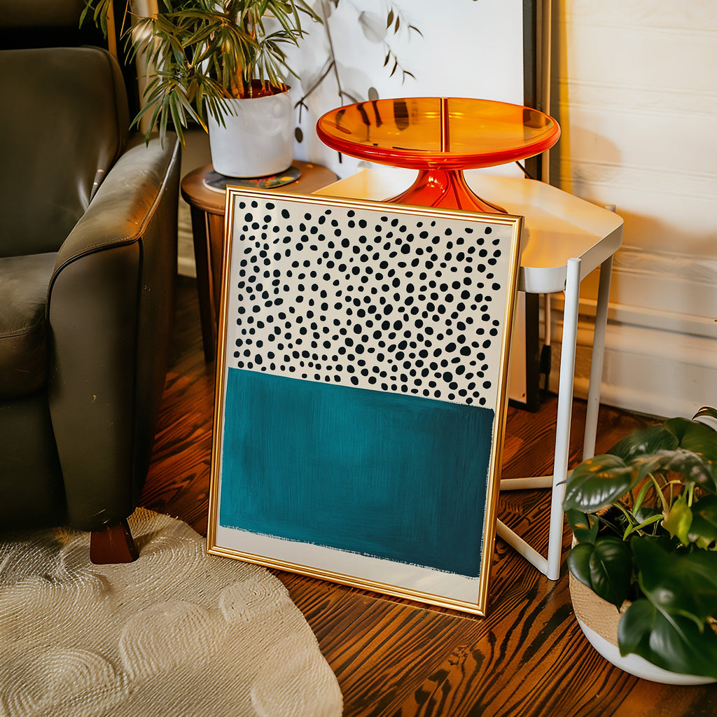 Teal Block and Ink Dots