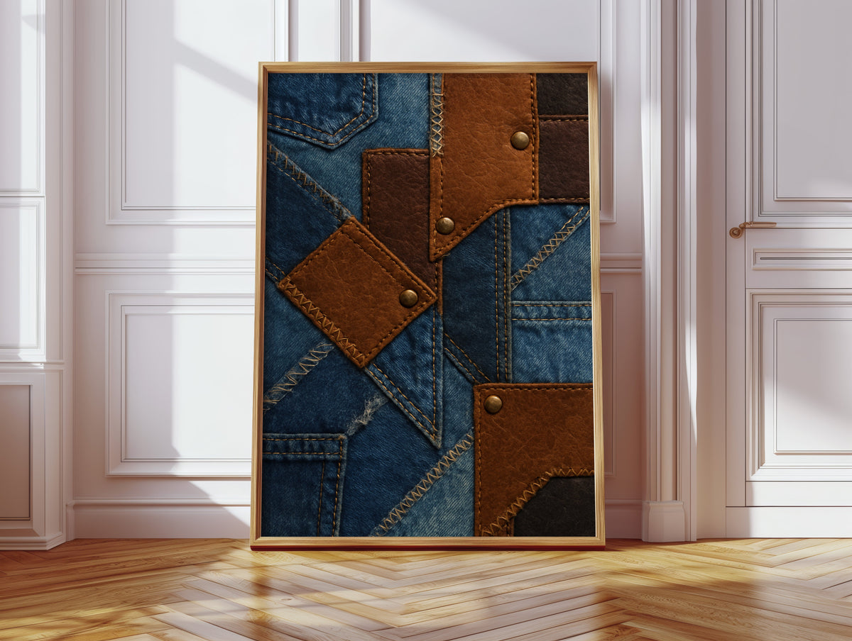 Western Patchwork Denim and Leather Print